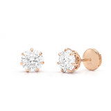 Round Diamond Claw Set Stud Earrings, Gold & Platinum