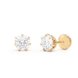 Round Diamond Claw Set Stud Earrings, Gold & Platinum
