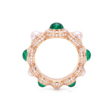 Emerald, Diamond & Pearl Bezel Eternity Ring, 18K Yellow Gold