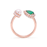 Pear Emerald, Diamond & Pearl Ring, 18K Gold