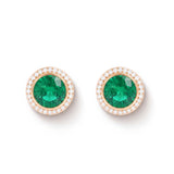Round emerald & diamond halo bezel set earrings 18K Gold