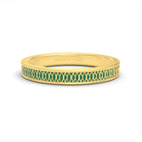 Mosaic green emerald enamel single band ring in yellow gold