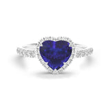 Heart Blue Sapphire & Diamonds Halo Ring, 18K White Gold