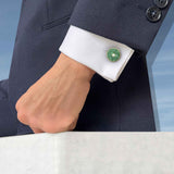 Jade and Diamonds Round Cufflinks, 18K Yellow Gold