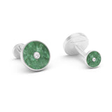 Jade and Diamonds Round Cufflinks, 18K White Gold