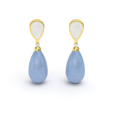 Mother of Pearl, Blue Agate, Diamond Teardrop Earrings, 18K Gold