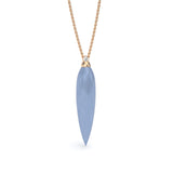 Blue Agate, Mother of Pearl, Diamond Drop Spike Pendant, 18K Gold