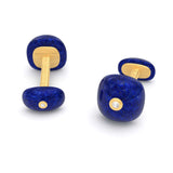 Cabochon Lapis Lazuli and Diamonds Round Cufflinks, 18K Yellow Gold