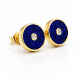 Lapis Lazuli and Diamond Amulet Stud Earrings, 18K Gold