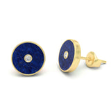 Lapis Lazuli and Diamond Amulet Stud Earrings, 18K Gold