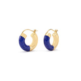 Lapis Lazuli Small Hoop Earrings, 18K Yellow Gold