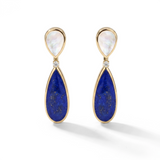 Mother of Pearl, Lapis Lazuli and Diamond Teardrop Earrings, 18K Gold