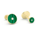 Natural Malachite & Diamonds 18k Gold or Silver Cufflinks, Gift for him