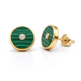 Malachite and Diamond Amulet Stud Earrings, 18K Gold