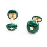 Cabochon Malachite & Diamonds Cufflinks, 18K Yellow Gold