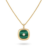 Malachite & Diamond Cushion Pendant Necklace in 18K Gold or Sterling Silver
