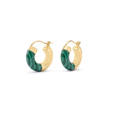 Malachite Small Hoop Earrings 18K Yellow Gold