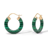 Natural Green Malachite Chunky Hoop 18k Yellow Gold & Silver Earrings