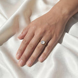 Mother of Pearl and Diamond Ring, 18K Yellow Gold on hand
