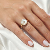 Mother of Pearl and Diamond Amulet Ring, 18K Yellow Gold