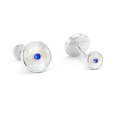 Mother of Pearl & Sapphire Round Cufflinks, 18K White Gold