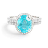 Neon Paraiba Tourmaline Oval & Diamonds 18K White Gold - 950 Platinum Engagement Ring