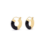 Onyx Small Hoop Earrings, 18K Yellow Gold