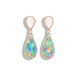 Mother of Pearl, Crystal Opal, Diamond Teardrop Earrings, 18K Gold