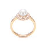 Pearl & Diamond Halo Ring, 18K Gold