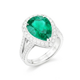 Pear emerald and diamond claw set 18k white gold ring
