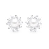 Pearl & Diamonds Marquise Stud Earrings, 950 Platinum