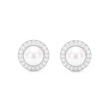 Pearl & Diamond Halo, 18K Gold Stud Earrings