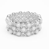 Diamond and Pearl Triple Row Bezel Set Eternity Ring, 18K White Gold or Platinum