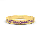 Mosaic purple enamel single band ring in yellow gold