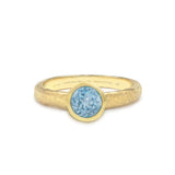 Round Aquamarine Bezel Set Solitaire, 18K Raw Gold Ring