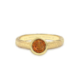 Round Spessartite-Garnet Bezel Set Solitaire, 18K Raw Gold Ring