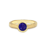 Round Tanzanite Bezel Set Solitaire, 18K Raw Gold Ring