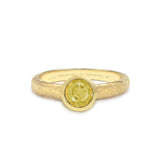 Round Yellow Sapphire Bezel Set Solitaire, 18K Raw Gold Ring