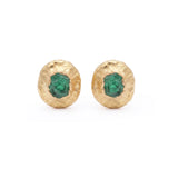 Raw Sapphire Stud Earrings, 18K Textured Gold