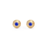 Round Sapphire Stud Earrings, 18K Textured Gold