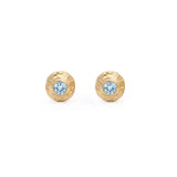 Round Aquamarine Stud Earrings, 18K Textured Gold