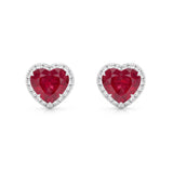 Heart Ruby & Diamond Stud Earrings