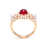 Cabochon Ruby, Diamond & Pearl Trilogy Ring