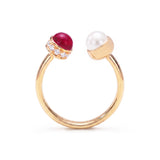Cabochon Ruby, Diamond & Pearl Open Ring, 18K Gold