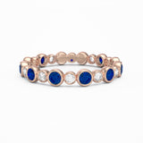 Blue and White Sapphire Bezel Eternity Ring, 18K Rose Gold