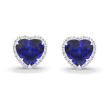 Heart Blue Sapphire & Diamonds Halo Earrings, 18K White Gold