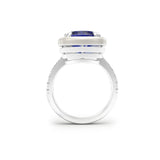 Cushion sapphire and diamonds with white resin bezel in platinum ring size view