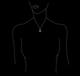 Pear sapphire and diamond claw set 18k white gold necklace on model