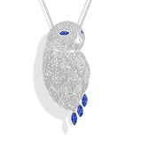 Sapphire diamonds and white onyx snowy owl necklace in platinum