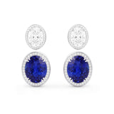 Oval Sapphire & Diamond Drop Earrings, 18k White Gold